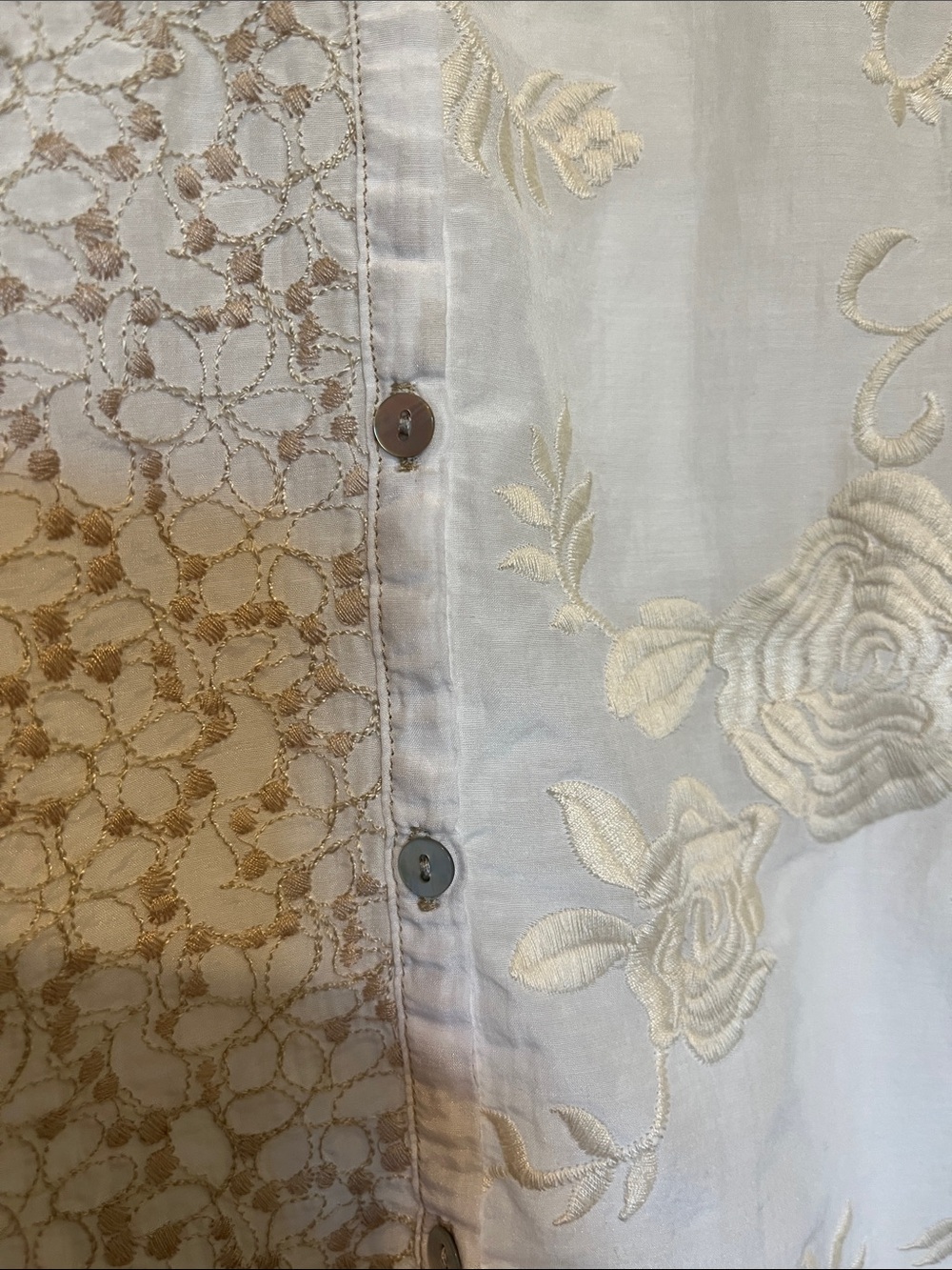 Ivory Embroidered Patchwork Button-Down Blouse - Picture 6 of 8